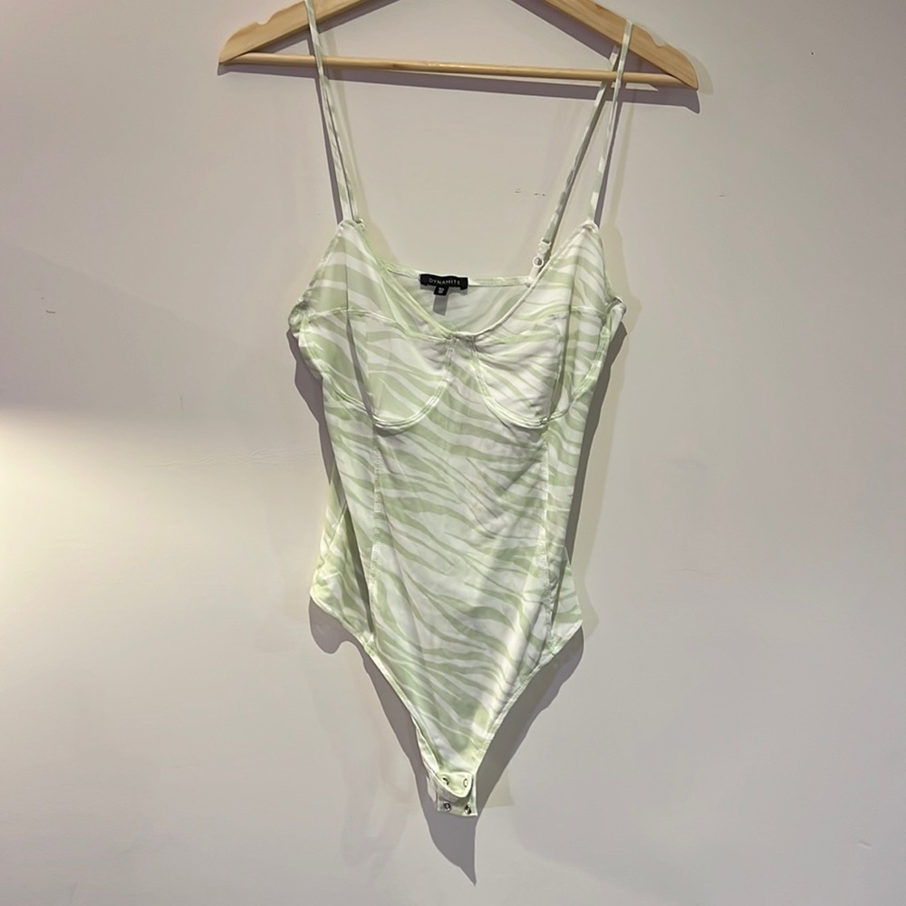 Dynamite mesh green zebra bodysuit L